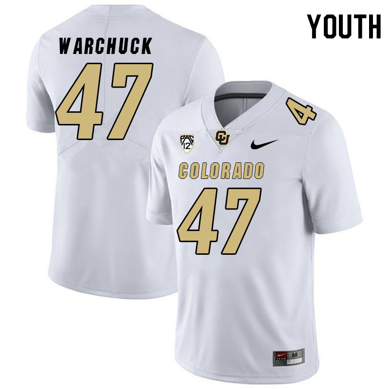 Youth #47 Cameron Warchuck Colorado Buffaloes College Football Jerseys Stitched Sale-White - Click Image to Close